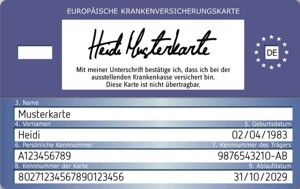EHIC - Rückseite der elektronischen Gesundheitskarte